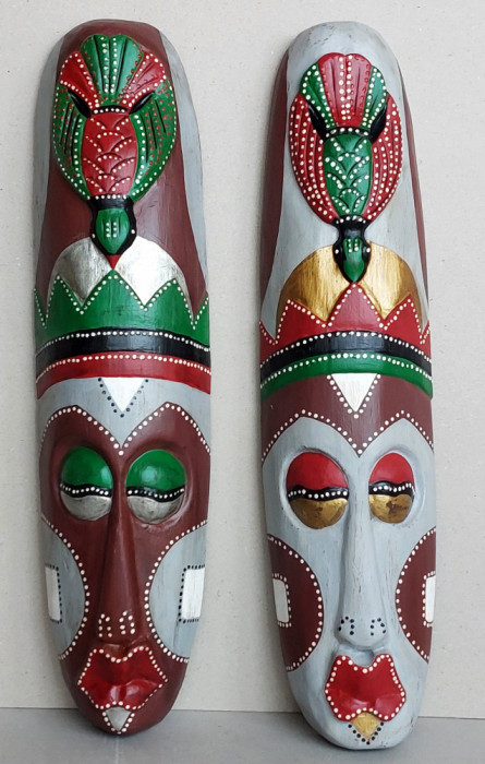 Masti africane de ceremonie Etiopia, pictate manual, arta tribala lemn