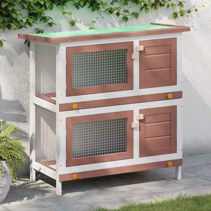 Cușcă de iepuri pentru exterior, 4 uși, roșu, lemn