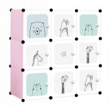Dulap modular pentru copii, Mufart, plastic, 9 compartimente, alb si roz, 110x37x110 cm
