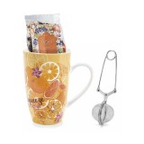 Cumpara ieftin Set cana portelan multicolor, infuzor otel ceai, pliculet ceai in cutie cadou II &Oslash; 8,5 cm x 13,5 H, 13,5 H, 450 ml