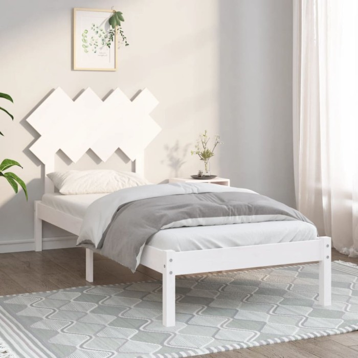 vidaXL Cadru de pat single, alb, 90x190 cm, lemn masiv 3104834