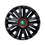 Cumpara ieftin Set 4 Capace Roti pentru Skoda Nou Verde, model Royal Black Cu Inel Rosu, R15, SKODA