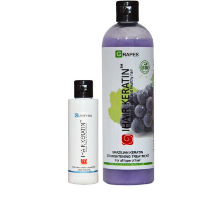 Kit tratament keratina Grapes 500ml+sampon clarifiant 100ml Ihair Keratin foto