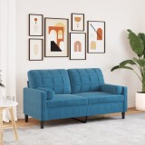 VidaXL Canapea cu 2 locuri cu pernuțe, albastru, 140 cm, catifea
