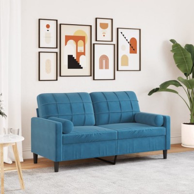 vidaXL Canapea cu 2 locuri cu pernuțe, albastru, 140 cm, catifea 3278228 foto