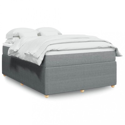 Pat box spring cu saltea, gri deschis, 140x190 cm, textil foto