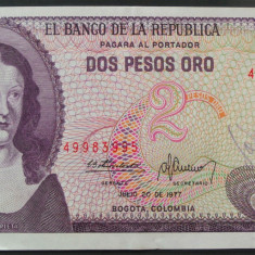 Bancnota 2 PESOS DE ORO - COLUMBIA, anul 1977 *cod 745 = excelenta