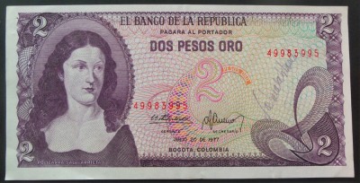 Bancnota 2 PESOS DE ORO - COLUMBIA, anul 1977 *cod 745 = excelenta foto