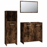 Cumpara ieftin Set mobilier de baie, 3 piese, stejar fumuriu, lemn prelucrat