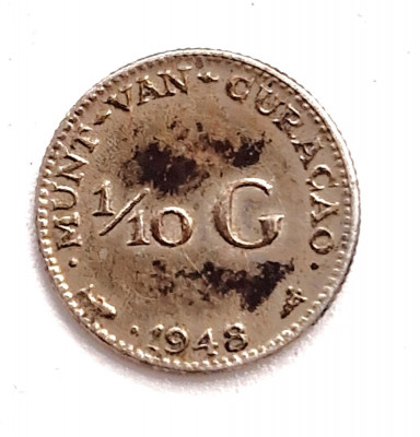 moneda argin _ Curacao 1/10 gulden 1948 _ AG. 640 _ km # 48 _ rara tiraj mic foto