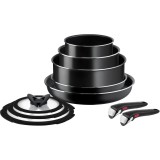 Set 10 piese Tefal Easy Cook &amp;amp; Clean, tigaie 24cm/28cm, craticioara 16cm/20cm, capac 16cm/20cm, cratita 24 cm, capac 24cm, 2 manere