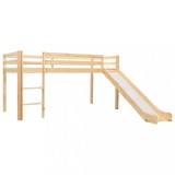Pat Etajat Copii cu Tobogan si Scara vidaXL, Lemn Pin, 97x208 cm, Cadru Solid, Protectie Laterala, Natural
