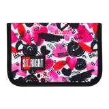 Penar neechipat Inimi colorate,1 compartiment, 2 extensii, negru cu roz,20x14x4 cm