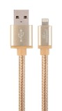 CABLU alimentare si date GEMBIRD, pt. smartphone, USB 2.0 (T) la Lightning (T), 1.8m, premium, conectori auriti, cablu cu impletire din bumbac, auriu,