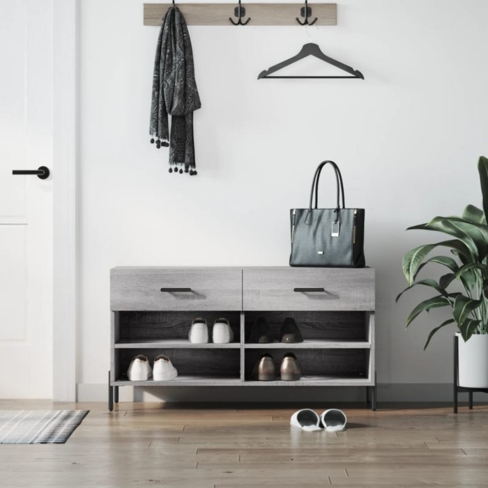 vidaXL Bancă de pantofi, gri sonoma, 102x35x55 cm, lemn prelucrat 829754