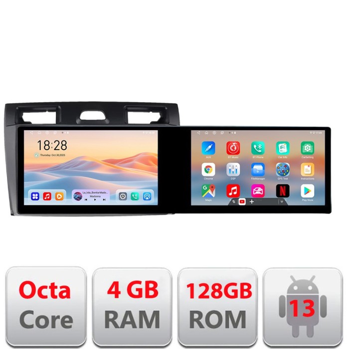 Navigatie Ford Fiesta MK5 2002-2008 Edotec 2 ecrane 8 core 4+128 21.6 inch Incell android Wifi 5Ghz gps internet KIT-fiesta-mk5 CarStore Technology