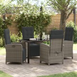VidaXL Set de dining pentru grădină cu 5 piese și perne din ratan sintetic gri, Masa de grădină vidaXL Black 140x80x73 cm din sticlă pentru fumat
