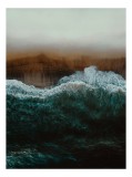 Tablou Canvas, "Marea &icirc;mbrățiș&acirc;nd țărmul arid", Valuri, Spumă, Țărm, Nisip, Ocean, Natură, Calm, Albastru, 26 x 39 cm, CMCLASS