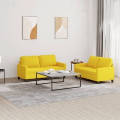 vidaXL Set de canapele cu perne, 2 piese, galben deschis, textil 3201449