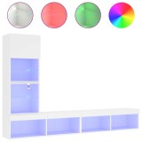 Cumpara ieftin Unitati de perete TV cu LED-uri, 4 piese, alb, lemn prelucrat
