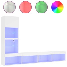 Unitati de perete TV cu LED-uri, 4 piese, alb, lemn prelucrat