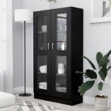 Cumpara ieftin Dulap cu vitrină, negru, 82,5x30,5x150 cm, lemn prelucrat