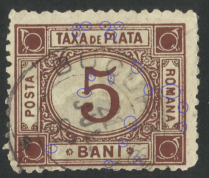 EROARE TAXA DE PLATA 5 BANI BRUN - 1881 - ERORI / VARIETATI MULTIPLE