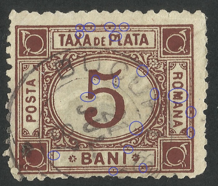 EROARE TAXA DE PLATA 5 BANI BRUN - 1881 - ERORI / VARIETATI MULTIPLE