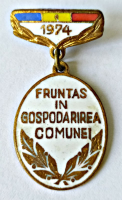 INSIGNA FRUNTAS IN GOSPODARIREA COMUNEI 1974 foto