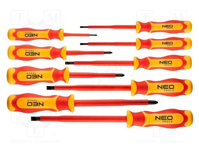 Kit șurubelnițe izolate NEO TOOLS, 9 piese, PH, Plată, Pozidriv, 1kV AC