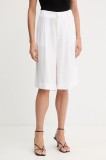 Gestuz pantaloni scurți din amestec de in culoarea alb, uni, high waist, 10910281