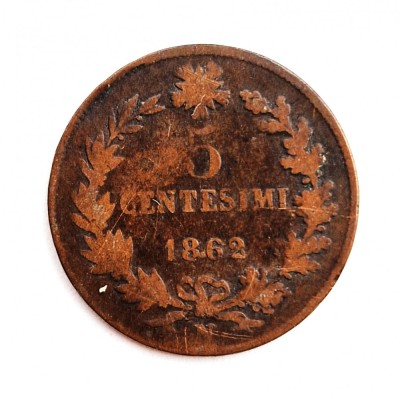 moneda bronz ITALIA 5 centesimi 1862 ( N ) km # 3 foto
