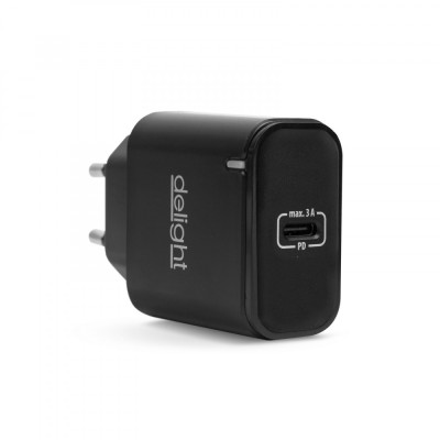 Incarcator retea - USB Type C PD 20W incarcare rapida negru Delight 55046BK foto