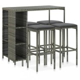 Set mobilier bar de grădină cu perne, 5 piese, gri, poliratan, vidaXL