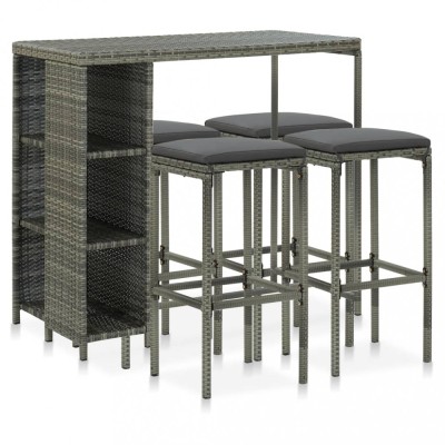 vidaXL Set mobilier bar de grădină cu perne, 5 piese, gri, poliratan foto