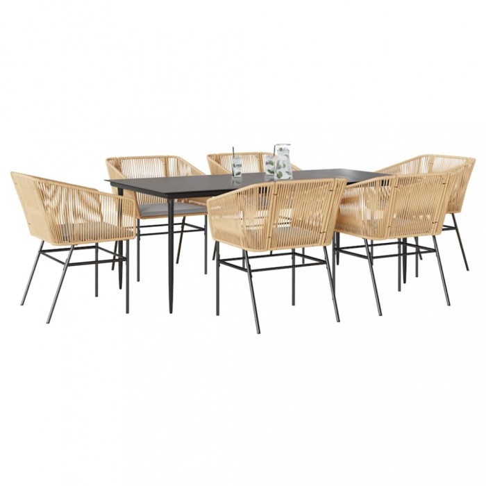 Gossi set de sufragerie de gradina de 7 piese sticla poliratan maro
