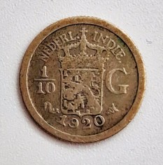 moneda argint Indiile Olandeze de est ( Indonesia ) 1/10 gulden 1920 _ km # 311 foto