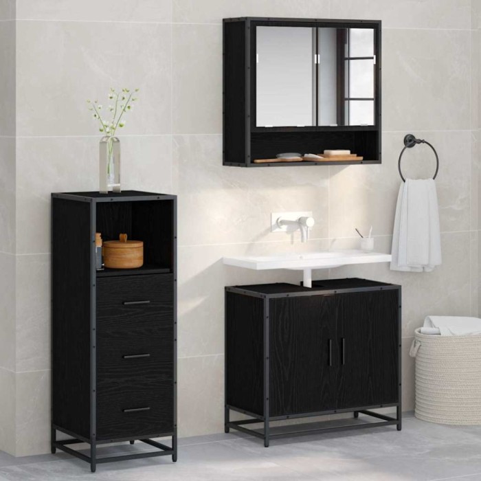 vidaXL Set de mobilier pentru baie 3 pcs Stejar negru 65 x 33 x 60 cm 3402446