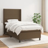 vidaXL Pat box spring cu saltea, maro &icirc;nchis, 90x200 cm, textil