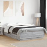 VidaXL Cadru de pat cu lumini LED gri sonoma 150x200 cm lemn prelucrat