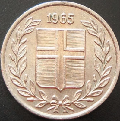 Moneda 10 AURAR - ISLANDA, anul 1965 *cod 671 = EXCELENTA! foto