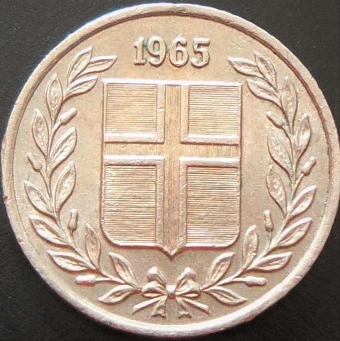 Moneda 10 AURAR - ISLANDA, anul 1965 *cod 671 = EXCELENTA!