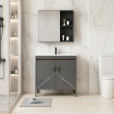 Set Mobilier SIENA pentru Baie ,Dulap Lavoar+Dulap Oglinda 60cm, 2 Piese, Gri si Alb