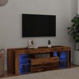 Dulap TV Gossi cu LED, 120x36.5x40 cm, lemn vechi prelucrat, modern, cu spatiu depozitare si rafturi