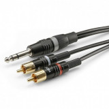 Cablu audio jack stereo 6.35mm la 2 x RCA T-T 1.5m, HBP-6SC2-0150, HICON