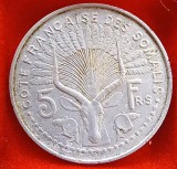 (M1559) MONEDA SOMALIA FRANCEZA (ASTAZI DJIBOUTI) - 5 FRANCS 1959, TIRAJ 500.000 BUC, MAI RARA