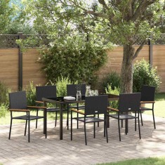 vidaXL Set de masă pentru grădină 7 pcs Negru Rattan poli 3379706