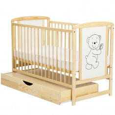 Patut din lemn Timmi BabyNeeds 120x60 cm cu sertar Natur