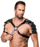 Harness Barbati din Piele Naturala cu Accesorii metalice, Negru, S-L