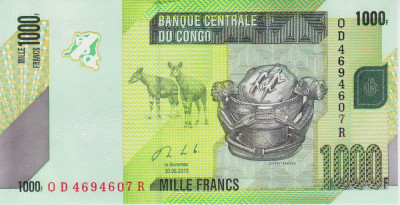 Bancnota Congo 1.000 Franci 2013 - P101b UNC foto